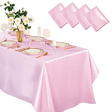 Horbaunal 4 Pack Light Pink Satin Tablecloth 60 x 102 Inches Rectangle Satin Table Cover Bright Silk Table Cloth Smooth Table Decoration for Wedding Party Banquet