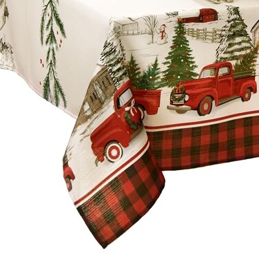 Elrene Home Fashions Vintage Truck Christmas Tree Farm Polyester Tablecloth 60X84 Rectangle