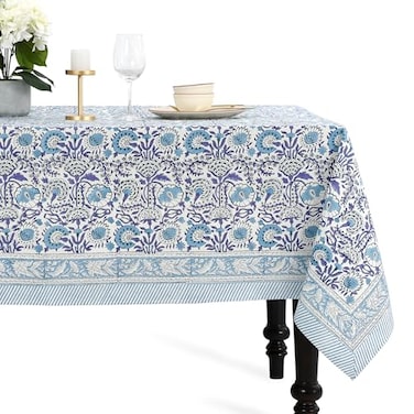 CPC COTTON PRINT CLUB CPC Tablecloth 100 Cotton 60x60 Inch Indian Block Print Square Table Cover Table Cloth for Weddings SpringSummer Barbeque Indigo Blue