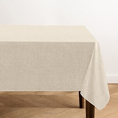 Elrene Home Fashions Monterey Linen Inspired Water and StainResistant Vinyl Tablecloth with Flannel Backing 60 inches X 102 inches Rectangle Ivory