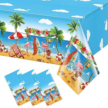 Ragnhild 3 Pack Summer Beach Plastic Tablecloth Party Decorations Disposable Aloha Luau Hawaiian Tablecloth Flamingo Surfboard Table Cover for Summer Beach Pool Hawaiian Theme Party Decorations 54 x 1