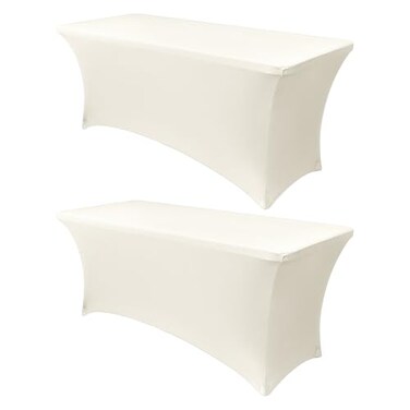 Obstal 6ft Stretch Spandex Table Cover for Standard Folding Tables 2 Pack Universal Rectangular Fitted Tablecloth Protector for Wedding Banquet and Party 72L x 30W x 30H Inches Cream 2pc