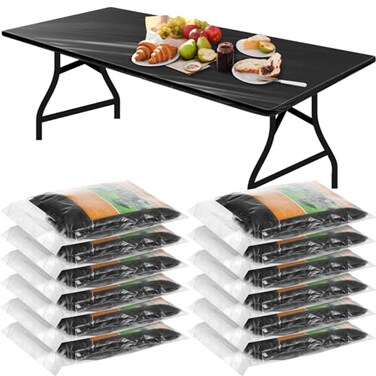 Boao 12 Pcs Plastic Table Cloths Disposable for Parties Picnic Table Covers with Fall Elastic Fitted Elastic Cover Rectangle Waterproof for Thanks Giving Christmas Picnic6 Ft 72 x 30 InchBlack