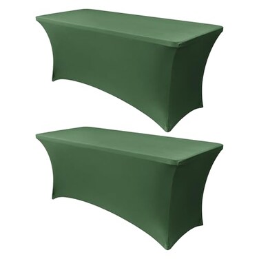 Obstal 6ft Blackish Green Stretch Spandex Table Cover for Standard Folding Tables Universal Rectangular Fitted Tablecloth Protector for Wedding Banquet and Party 72L x 30W x 30H Inches 2pc
