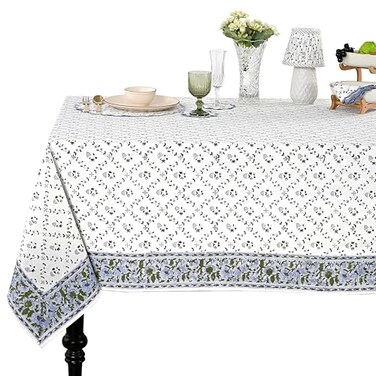 Ridhi Blue Block Print Table Cloths 100 Cotton 60 Inch x 60 Inch Decorative Washable Rectangle Tablecloth Table Cloth Dining Kitchen Parties Camping Faience SpringSummer