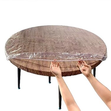 LIBERECOO Clear Round Fitted Vinyl Tablecloth with Elastic Edge Heavy Duty 015mm PVC Waterproof Table Cover Protector Fits 3335 Diameter Tables