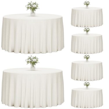 Fixwal 6 Pack Ivory 120 Inch Round Tablecloths Reusable Heavy Duty Washable Polyester Table Covers Stain and Wrinkle Resistant for Wedding Bridal Shower Boho Party Outdoor Picnic