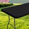 Spotjoy Rectangle Table Cloth Waterproof Elastic Fitted Tablecloth for 6 Foot Folding Tables Washable Polyester Tablecloths for Picnic Camping Outdoor Black 30x72