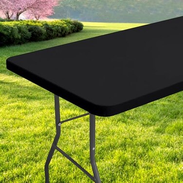Spotjoy Rectangle Table Cloth Waterproof Elastic Fitted Tablecloth for 6 Foot Folding Tables Washable Polyester Tablecloths for Picnic Camping Outdoor Black 30x72