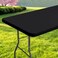 Spotjoy Rectangle Table Cloth Waterproof Elastic Fitted Tablecloth for 6 Foot Folding Tables Washable Polyester Tablecloths for Picnic Camping Outdoor Black 30x72