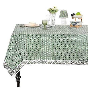 Ridhi Basil Green 60x60 Inches Square 100 Cotton Hand Block Print Tablecloth Washable Halloween ThanksgivingChristmas PartiesWedding UseFall dcor Farmhouse Dining Dinner Tablecloth