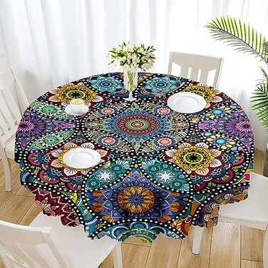 Eikione Boho Round Tablecloth 70 Inch Bohemia Table Cloth Tablecloth Polyester Waterproof Stain Wrinkle Free Indoor and Outdoor Round Table Cover