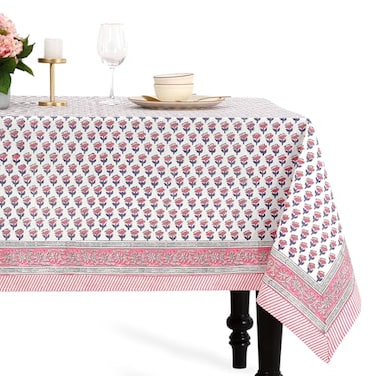 CPC COTTON PRINT CLUB CPC Tablecloth 100 Cotton 60x60 Inch Indian Block Print Square Table Cover Table Cloth for Weddings SpringSummer Barbeque Pink Sapphire