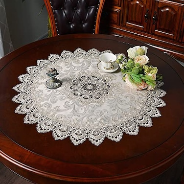 ARTABLE Lace Small Table Cloth Fall Christmas Macrame Tablecloth Table Topper for Thanksgiving Outdoor Farmhouse Rustic Kitchen Party Birthday Picnic Stone 23 Round