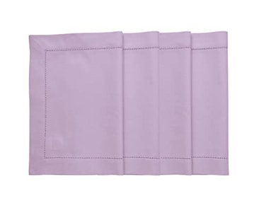 Solino Home Cloth Placemats Set of 4 Cotton Linen Hemstitch Lavender Ice Placemats 14 x 19 Inch for Summer