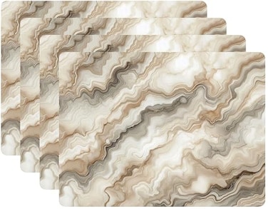 Castle Selection Set of 4 Cork Backed Placemats Marble Design Dining and Banquet Table Decoration Hard Placemat 12 x 16 Beige White Marble