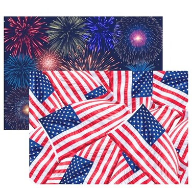 Iconikal 22Count Patriotic Disposable Paper Placemats 2Sided Reversible American Flag Fireworks 14x10 Inch for 4th of July Parties