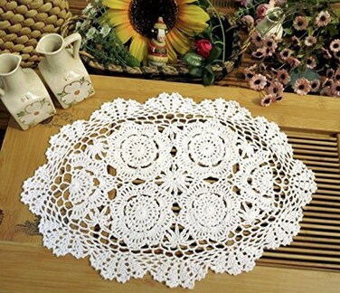 Phantomon Handmade Crochet Cotton Lace Placemats Doilies Cloth Crochet Coasters Pack of 4 Oval Shape White 12 x 17 inch White