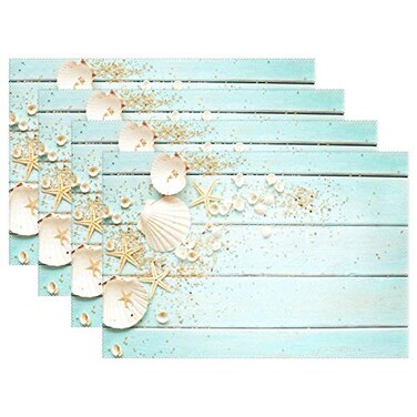 Wamika Sea Shell Beach Placemat Set of 6 Table Mat Summer Starfish Board Table Mats Placemats 12x18 in for Dining Home Kitchen Decor Indoor