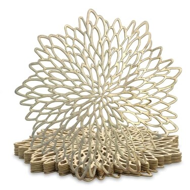 OCCASIONS FINEST PLASTIC TABLEWARE Occasions 10 Pack Gold Placemats Round 15 Inch Reusable Pressed Vinyl Metallic Leaf Wipeable Heat Resistant NonSlip Charger Plates for Wedding Party Dinner Holiday T