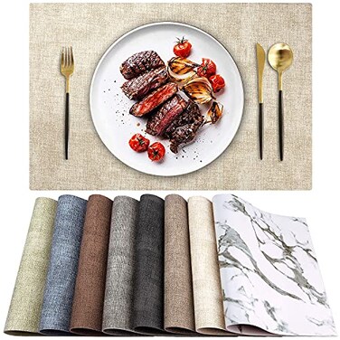 LANDVIEW Leather Heat Resistant Placemats Set of 6 Waterproof Wipeable Washable PU Table MatsEasy to Clean AntiSlip 6 Light Brown