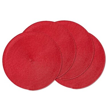 AHHFSMEI Round Placemats Set of 4 Heat Resistant Washable NonSlip Woven Braided Table Mats for Dining Table Kitchen Home Decor red4