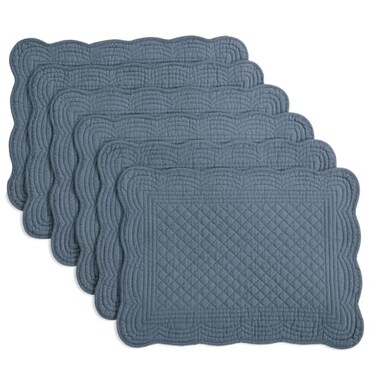 HOMBYS Quilted Placemats Set of 6 Washable13x18 inches Rectangular Placemats for Kitchen Table100 Cotton Fabric Rectangular Table Mats Blue