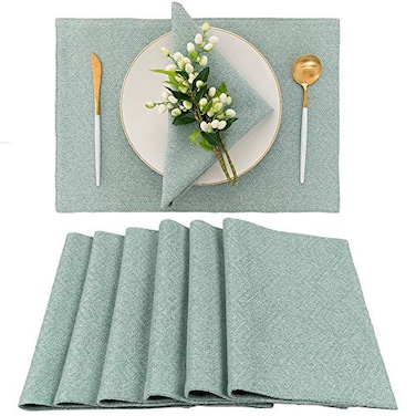 Spring Garden Home Teal Fabric Placemats Set of 6 Boho Farmhouse Cloth Washable Plate Mats for Kitchen Dining Tables 13x19 inch