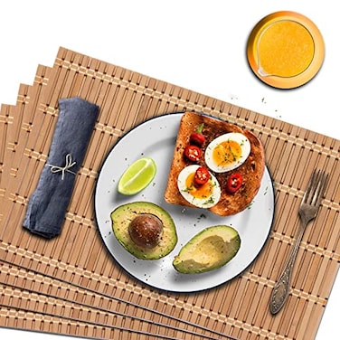 NETEHA Natural Bamboo Placemat4 Pack Set of Wooden Square Placemats Suitable for NonSlip and Resistant Bamboo Table Placemats in Restaurants and Kitchen