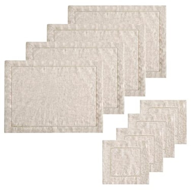 ATLINIA Table Cloth Placemats Linen Hemstitch 14 x 19 Inch Set of 4 Natural