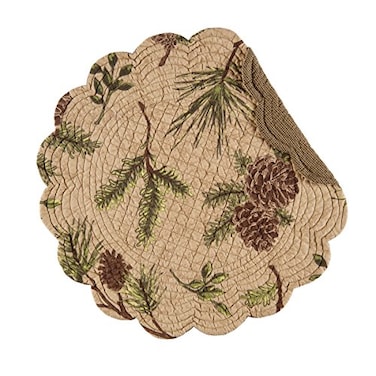 CF Home CF Home Woodland Retreat Pinecone Pine Needles 100 Cotton Round Single Placemat 17 All Seasons Fall Autumn Harvest Summer Lodge Log Cabin Reversible Machine Washable Kitchen Tabletop Decor