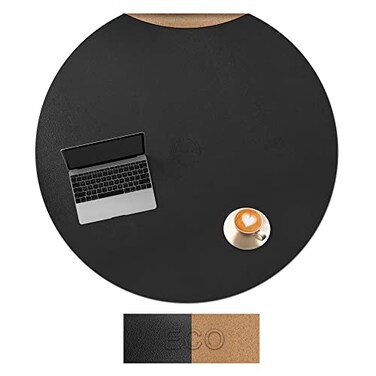 CENNBIE 4240363230 Inches Round Table Mat Cork Leather Table Pad Protector Suitable as Side Dining Coffee Table Cover Can Be Cut to Fit Black