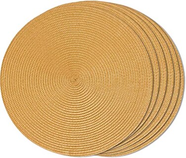 FunWheat Round Braided Placemats Set of 6 Table Mats for Dining Tables Woven Washable NonSlip Place mats 15 InchPumpkin Yellow 6pcs