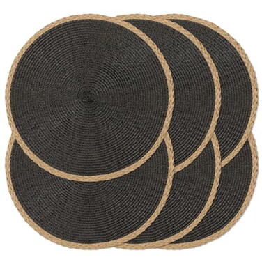 Noctiflorous Braided Round Placemats Set of 6 15 Inch Woven Table Mats NonSlip Washable Thin Edge Place Mats for Kitchen Dining Table Decor Black 6