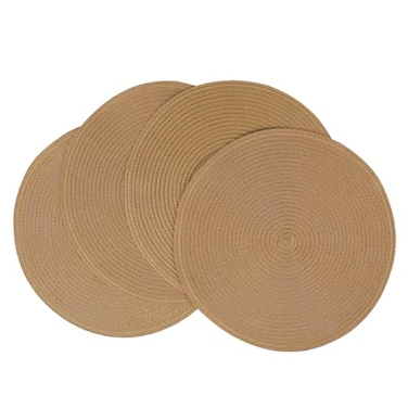 SHACOS Round Placemats Set of 4 Woven Braided Kitchen Table Placemats 15 inch Round Place Mats Washable Table Mats Indoor Outdoor Brown
