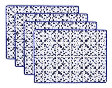 KAF Home Cork Placemats 16 x 12Inch Set of 4 Chateau Blue Mediterranean Tile