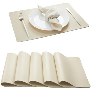 DOLOPL Placemats Set of 617x118 Faux Leather Heat Resistant Table Placemat for Dining Table Protection Waterproof Wipeable Washable Kitchen Table Mats for DiningPartyBBQHolidayBeige