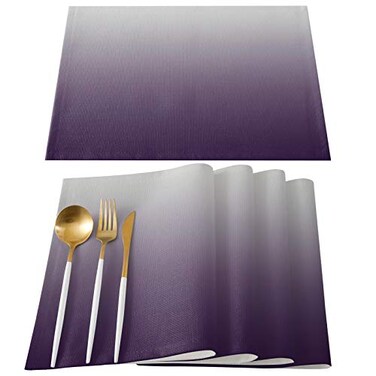 Singingin Placemats for Dining Table Set of 4 Purple Gray Gradient Linen Table Mats for Kitchen Table Mat NoSkid Insulation Placemat Washable Placemats