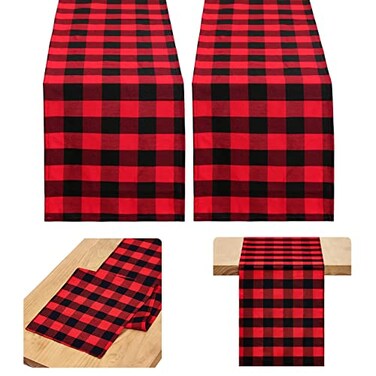 B-COOL BCOOL Buffalo Plaid Table Runner Black Red Checked Table Runner 2 Packs 13x108 Inch Christmas Holiday Plaid Table Runners Xmas Table Decorations