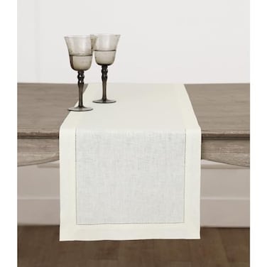 Solino Home Linen Ivory Table Runner 72 Inches Long 100 Pure Linen Hemstitch Table Runner 14 x 72 Inch for Dresser Dining Summer Classic Hemstitch