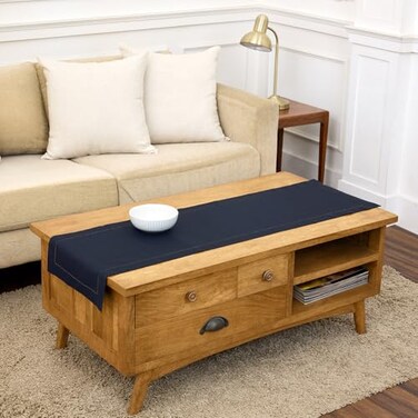 Solino Home Navy Blue Table Runner 48 Inches Cotton Linen Hemstitch Coffee Table Runner 14 x 48 Inch Ideal for Dresser Tables Summer 4th of July