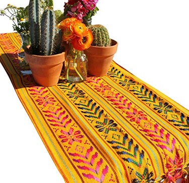 Del Mex Woven Rebozo Style Mexican Table Runner Scarf Yellow