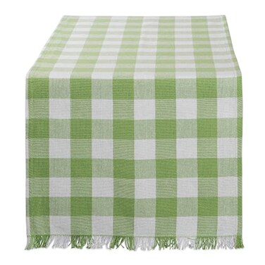 DII Heavyweight Fringed Check Tabletop Collection Table Runner 14x72 Bright Green