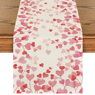 Artoid Mode Pink Love Valentines Table Runner Anniversary Wedding Kitchen Dining Table Decoration for Home Party Decor 13x72 Inch