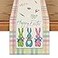 Artoid Mode Green Blue Pink Buffalo Plaid Bunny Happy Easter Table Runner Spring Kitchen Dining Table Decoration for Home Party Decor 13x72 Inch