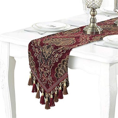 Bettery Home Embroidery Luxury Table Runner Jacquard Fabric Table Runner with MultiTassels for Dining Room Dresser Wedding Party Decorations 13 x 82 Red
