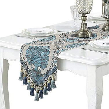 Bettery Home Embroidery Luxury Table Runner Jacquard Fabric Table Runner with MultiTassels for Dining Room Dresser Wedding Party Decorations 13 x 82 Beige