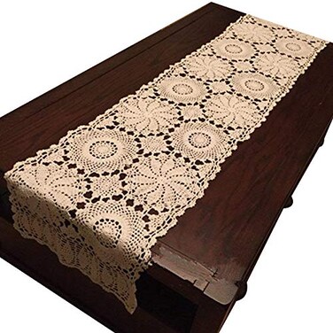USTIDE Floral Crochet Table Runner Cotton Lace Table Runners Crochet Doily Beige 15X47