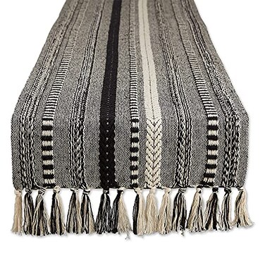 DII Farmhouse Braided Stripe Table Runner Collection 15x108 15x113 Fringe Included Black