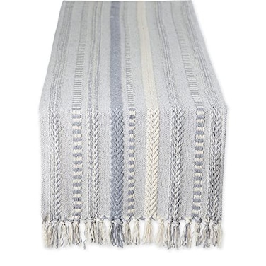 DII Farmhouse Braided Stripe Table Runner Collection 15x108 15x113 Fringe Included Cool Gray
